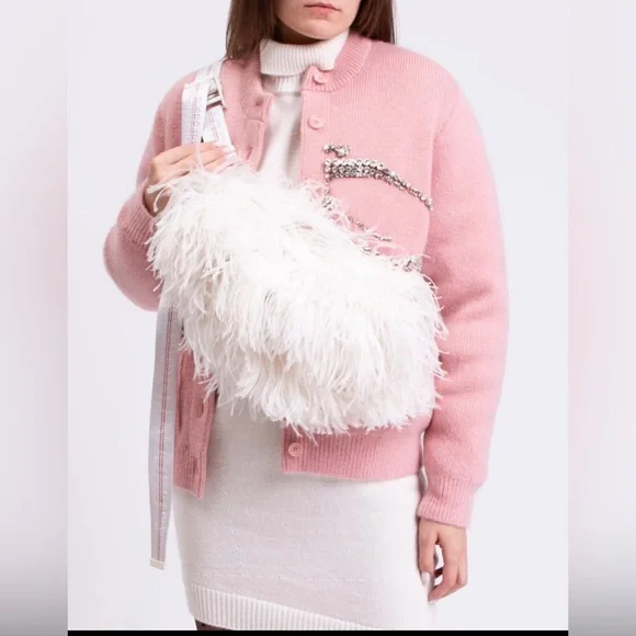 ✨✨✨HOST PICK✨✨✨ OFF-WHITE Leather & Ostrich Feathers Bum Bag Large Pre-Owned - Picture 1 of 12